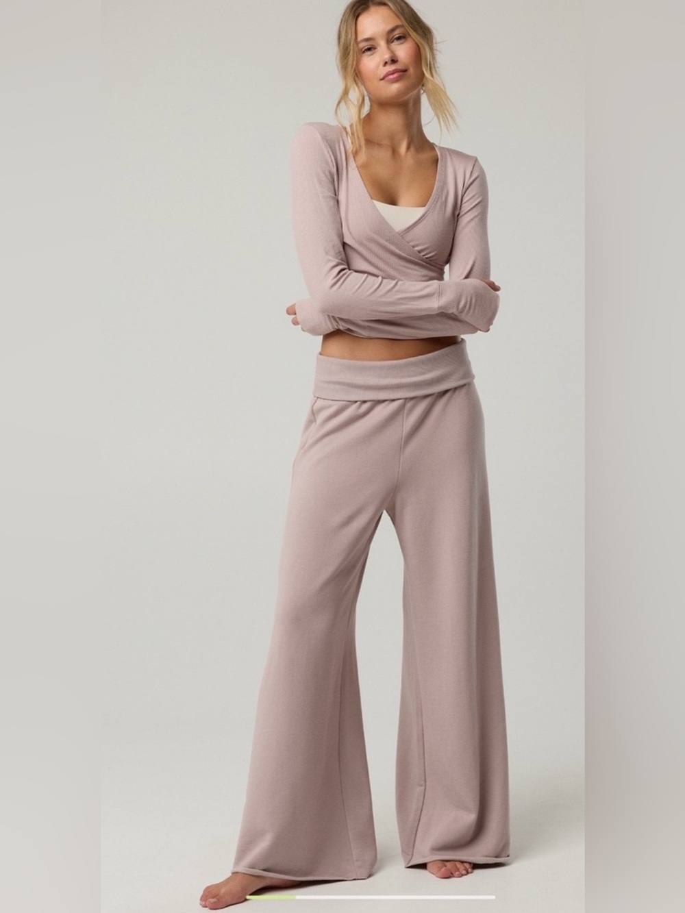 OFFLINE by Aerie Fleece Fold-Over Wide Leg Fleece Pleated Pants XS